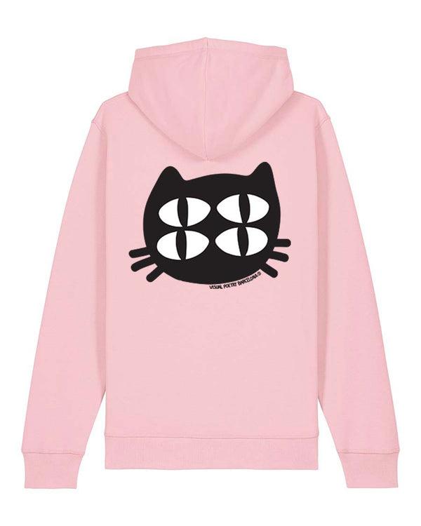 Unisex cotton hoodie. “Quantum cat” back